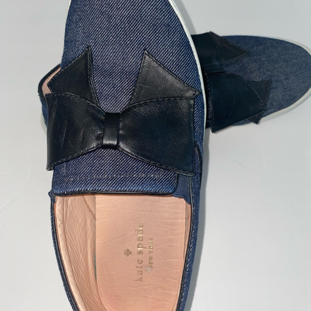 Kate Spade Blue and Black Bow Slip-On Loafers